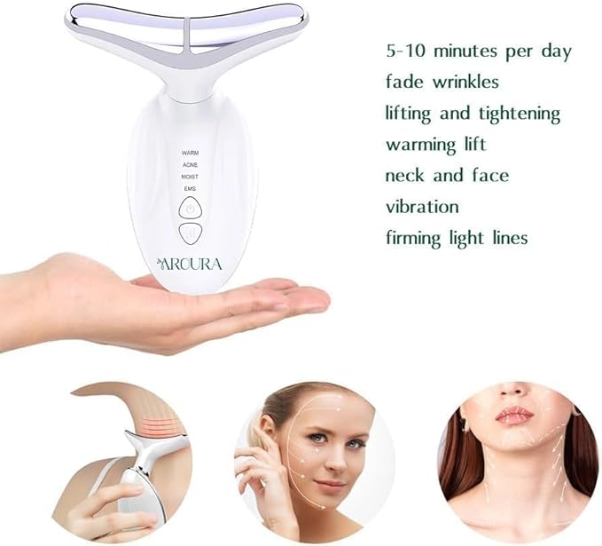 Aroura Premium Red Light Therapy Face and Neck Massager 7 in 1-7 LED Light Skin Rejuvenation & Wrinkle Removal Tool for Youthful, Radiant Skin