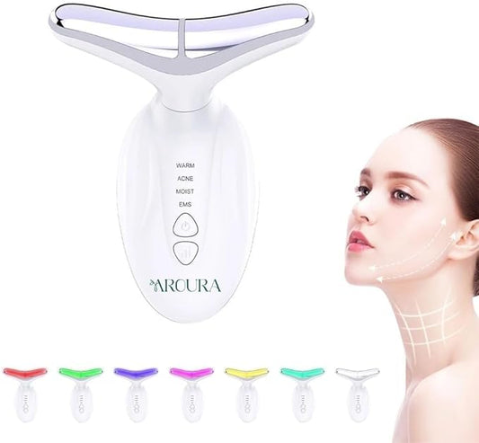 Aroura Premium Red Light Therapy Face and Neck Massager 7 in 1-7 LED Light Skin Rejuvenation & Wrinkle Removal Tool for Youthful, Radiant Skin