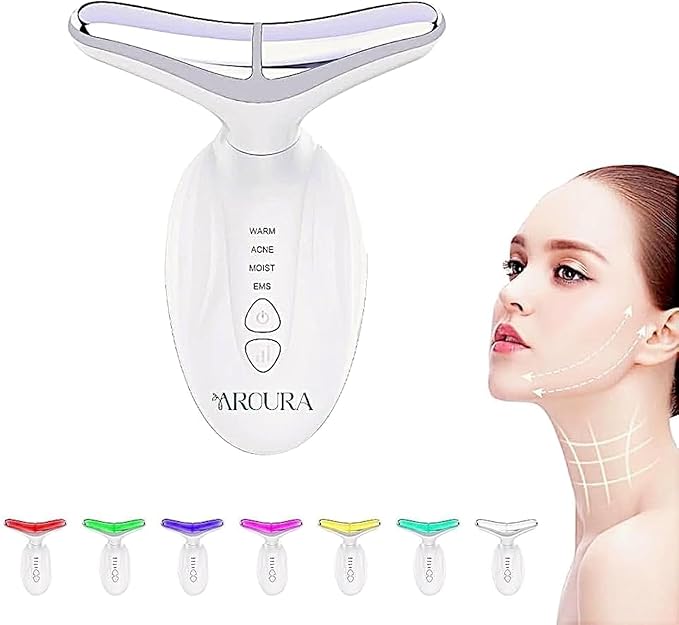 Aroura Premium Red Light Therapy Face and Neck Massager 7 in 1-7 LED Light Skin Rejuvenation & Wrinkle Removal Tool for Youthful, Radiant Skin