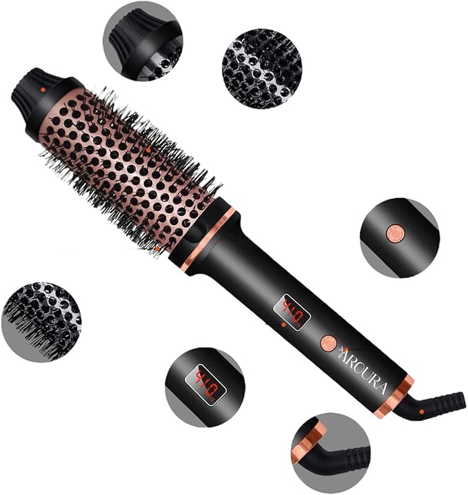 Aroura Premium Thermal Brush 1.5 Inch with Thermal Gloves, Hair Clips, and 1-Year Warranty - Adjustable Temperature Heated Round Brush for Curling, Smoothing, Volumizing - Hot Round Brush