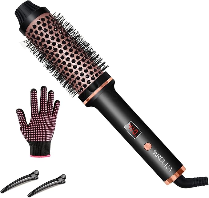 Aroura Premium Thermal Brush 1.5 Inch with Thermal Gloves, Hair Clips, and 1-Year Warranty - Adjustable Temperature Heated Round Brush for Curling, Smoothing, Volumizing - Hot Round Brush