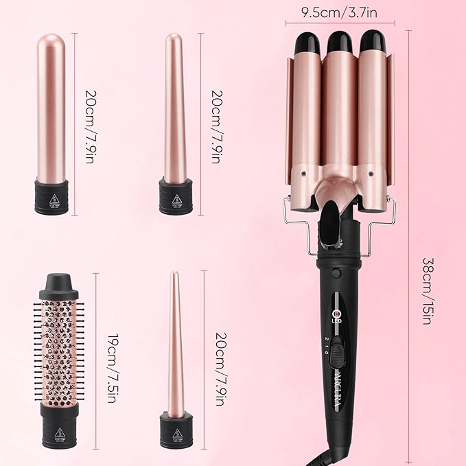 Aroura Premium 5-in-1 Curling Wand Set with 1-Year Warranty - Professional Hair Curler Iron with 5 Interchangeable Ceramic Barrels (9-32mm) - Instant Heat Up, Heat Protective Glove & 2 Clips Included