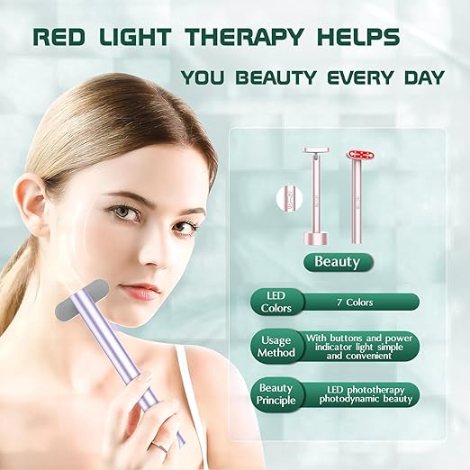 Aroura Beauty Light-Therapy Wand, Red Light Therapy for Face and Neck, 7in1 LED Beauty Wand, Red & Blue Rejuvenation, Face & Eye Massager Skincare Tool, Anti-Aging, Wrinkle Reduction, Skin Tightening