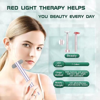 Aroura Beauty Light-Therapy Wand, Red Light Therapy for Face and Neck, 7in1 LED Beauty Wand, Red & Blue Rejuvenation, Face & Eye Massager Skincare Tool, Anti-Aging, Wrinkle Reduction, Skin Tightening