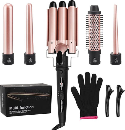 Aroura Premium 5-in-1 Curling Wand Set with 1-Year Warranty - Professional Hair Curler Iron with 5 Interchangeable Ceramic Barrels (9-32mm) - Instant Heat Up, Heat Protective Glove & 2 Clips Included